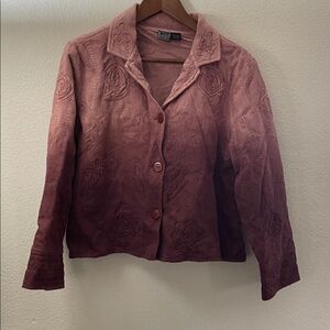 Embroidered Women's Rose purple Ombre Blazer 100% cotton boho romantic L